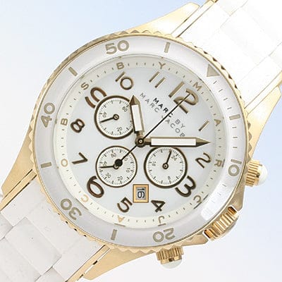 Marc Jacobs Rock Chronograph White Dial White Silicone Strap Watch for Women - MBM2546