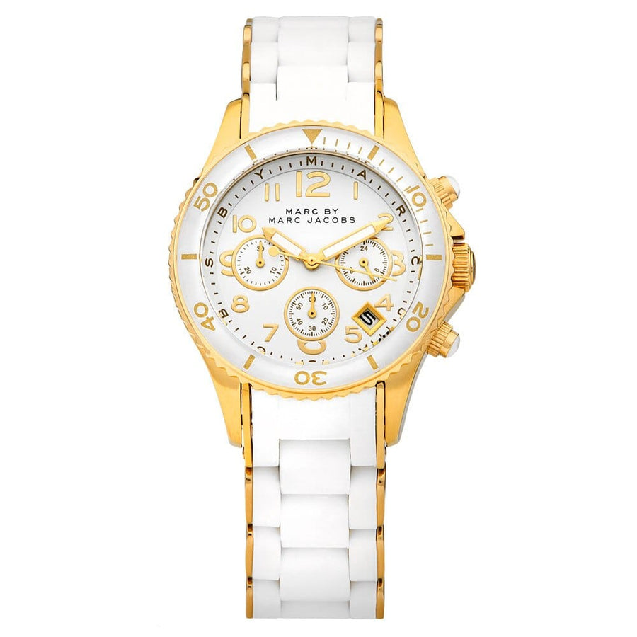 Marc Jacobs Rock Chronograph White Dial White Silicone Strap Watch for Women - MBM2546