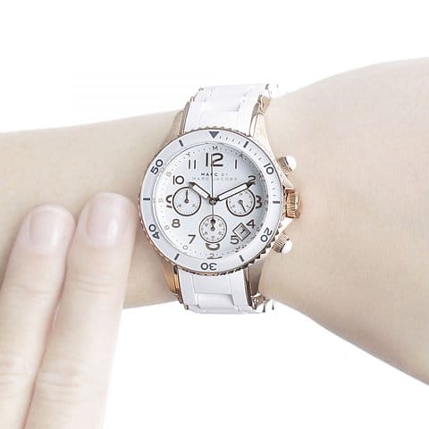 Marc Jacobs Rock Chronograph White Dial White Silicone Strap Watch for Women - MBM2547
