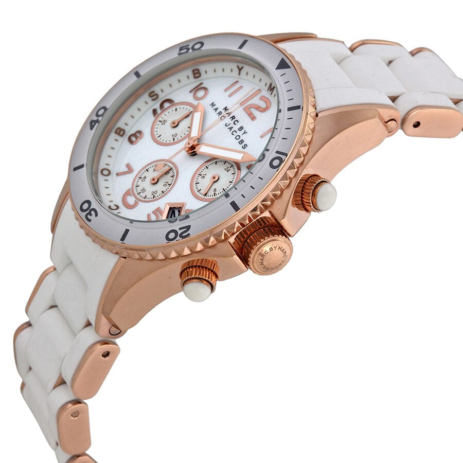 Marc Jacobs Rock Chronograph White Dial White Silicone Strap Watch for Women - MBM2547