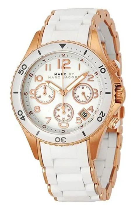 Marc Jacobs Rock Chronograph White Dial White Silicone Strap Watch for Women - MBM2547