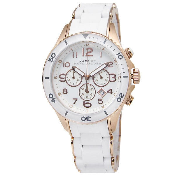 Marc Jacobs Rock Chronograph White Dial White Silicone Strap Watch for Women - MBM2547