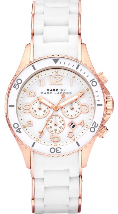 Marc Jacobs Rock Chronograph White Dial White Silicone Strap Watch for Women - MBM2547