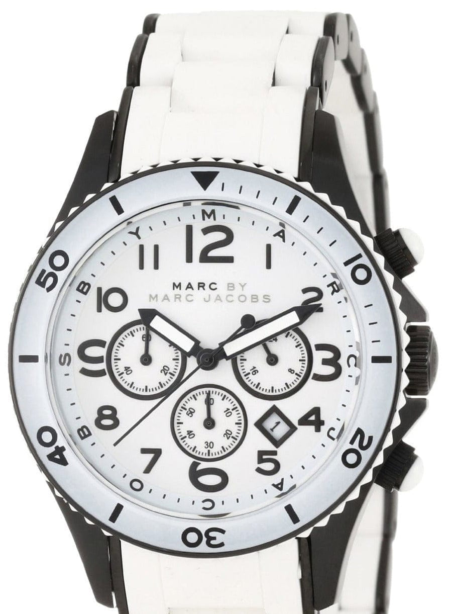 Marc Jacobs Rock Chronograph White Dial White Silicone Strap Watch for Women - MBM2574
