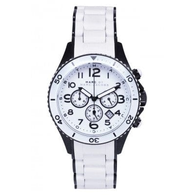 Marc Jacobs Rock Chronograph White Dial White Silicone Strap Watch for Women - MBM2574