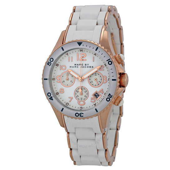 Marc Jacobs Rock Chronograph White Dial White Silicone Strap Watch for Women - MBM2547