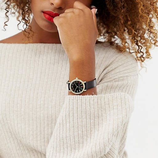 Marc Jacobs Roxy Black Dial Black Leather Strap Watch for Women - MJ1592