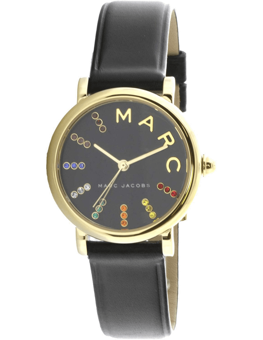Marc Jacobs Roxy Black Dial Black Leather Strap Watch for Women - MJ1592