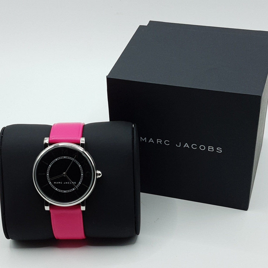 Marc Jacobs Roxy Black Dial Pink Leather Strap Watch for Women - MJ1535