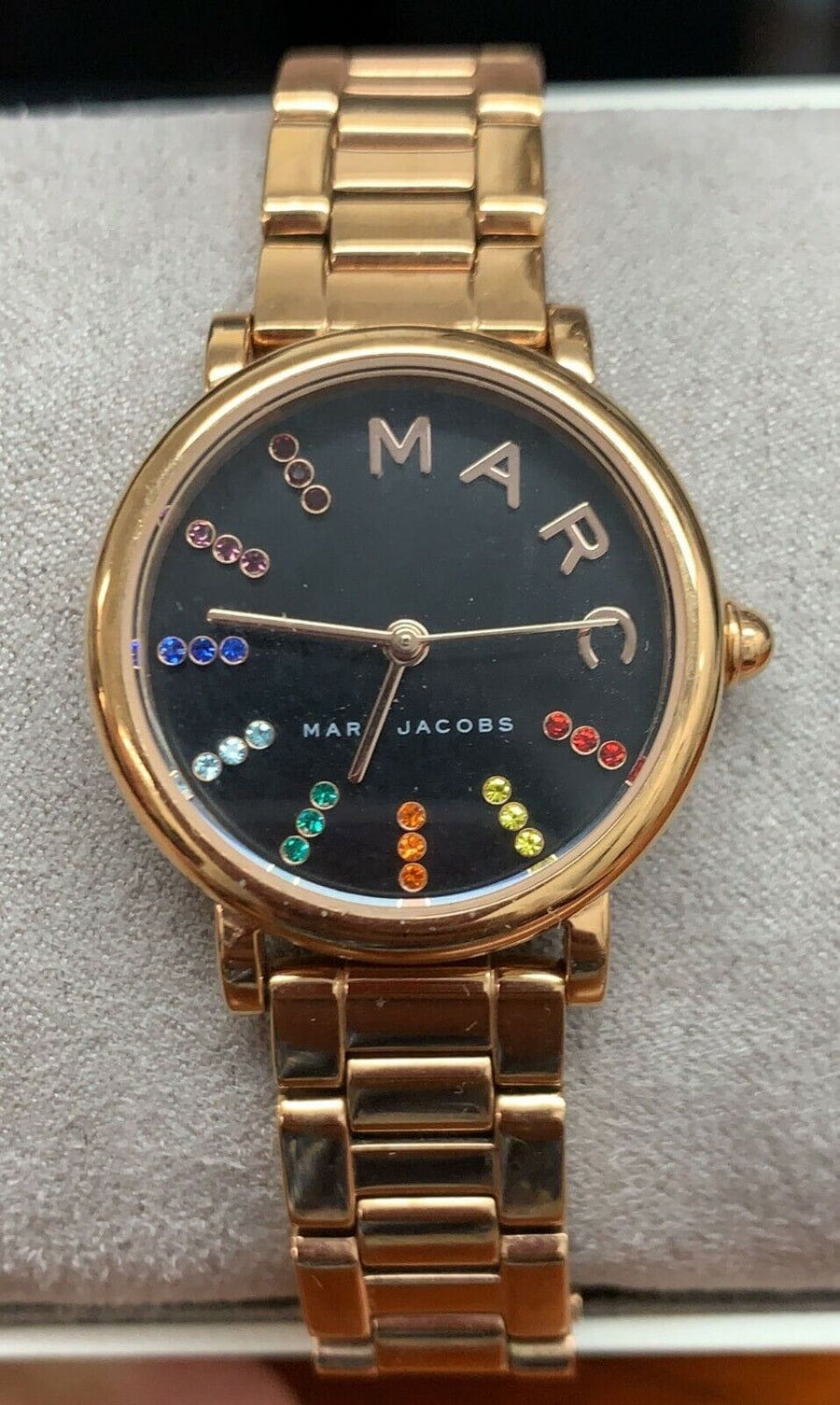 Marc Jacobs Roxy Black Dial Rose Gold Steel Strap Watch for Women - MJ3569