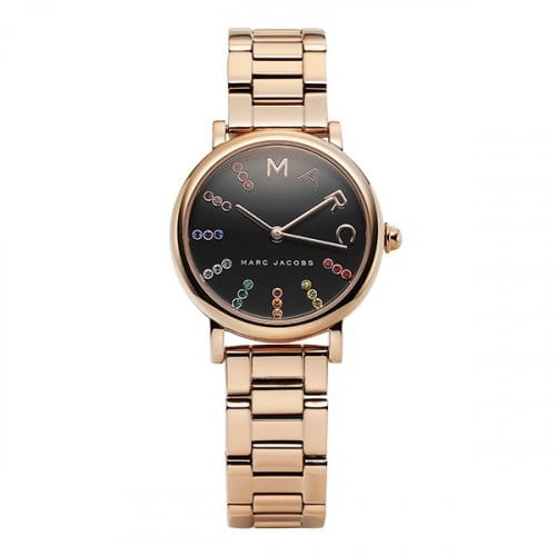 Marc Jacobs Roxy Black Dial Rose Gold Steel Strap Watch for Women - MJ3569
