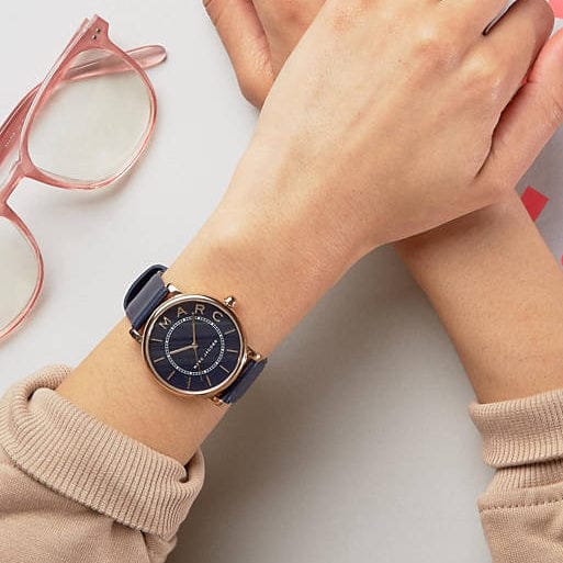 Marc Jacobs Roxy Navy Blue Dial Blue Leather Strap Watch for Women - MJ1534