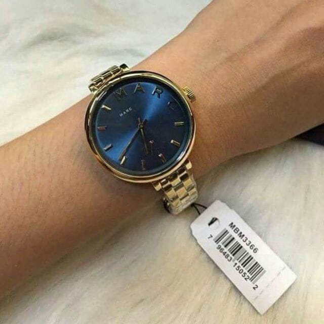 Marc Jacobs Sally Blue Dial Gold Steel Strap Watch for Women - MBM3366