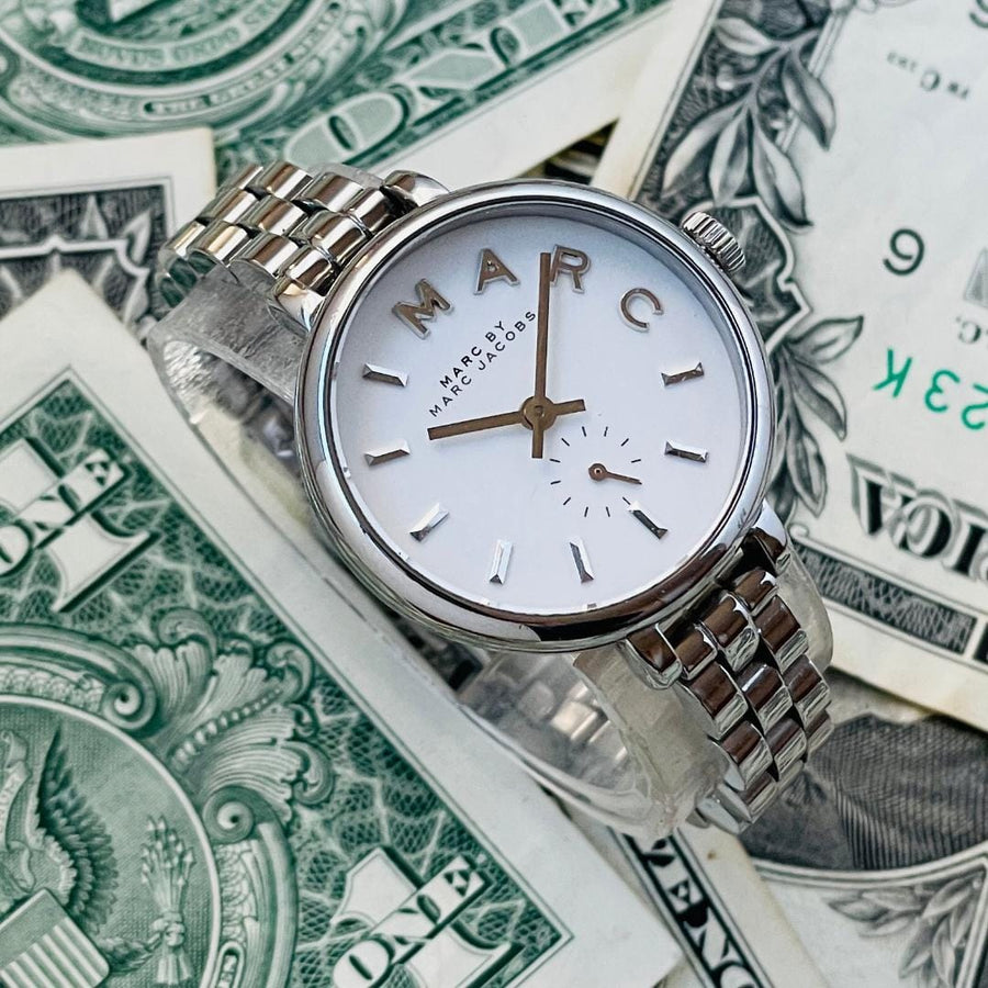 Marc Jacobs Sally White Dial Silver Steel Strap Watch for Women - MBM8642