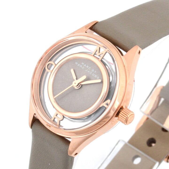 Marc Jacobs Tether Grey Dial Grey Leather Strap Watch for Women - MBM1375