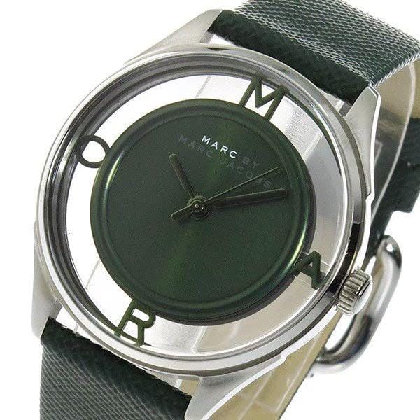 Marc Jacobs Tether Transparent Green Dial Green Leather Strap Watch for Women - MBM1378