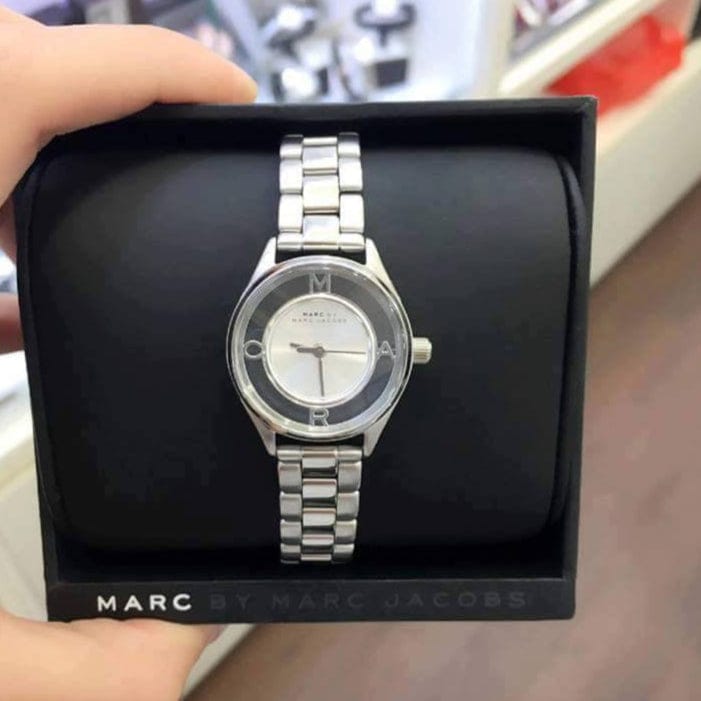 Marc Jacobs Tether Transparent Silver Dial Silver Steel Strap Watch for Women - MBM3416