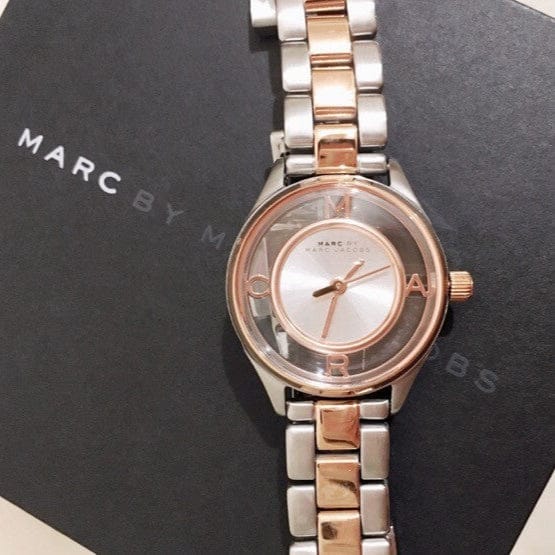 Marc Jacobs Tether Transparent White Dial Two Tone Steel Strap Watch for Women - MBM3418