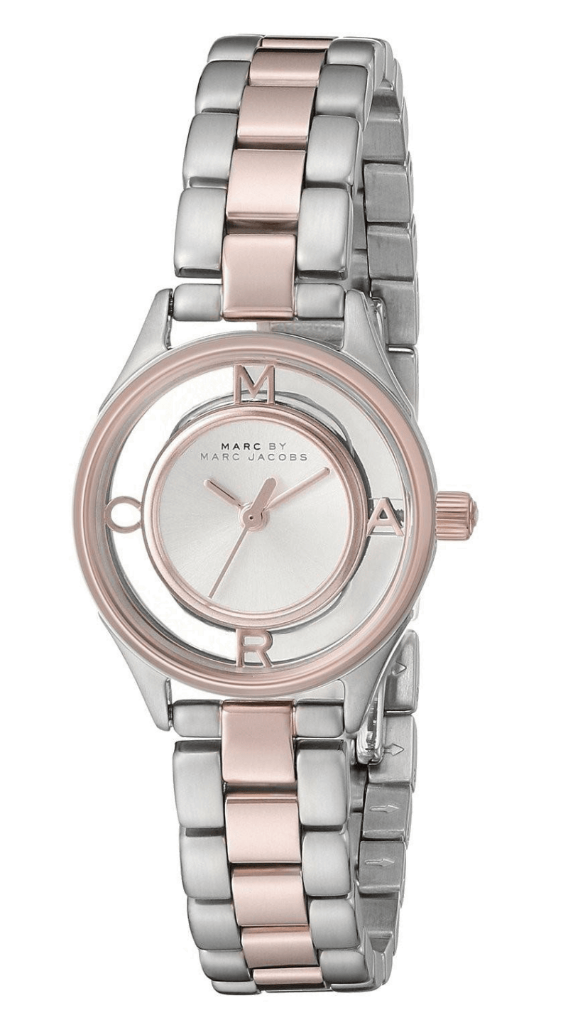 Marc Jacobs Tether Transparent White Dial Two Tone Steel Strap Watch for Women - MBM3418
