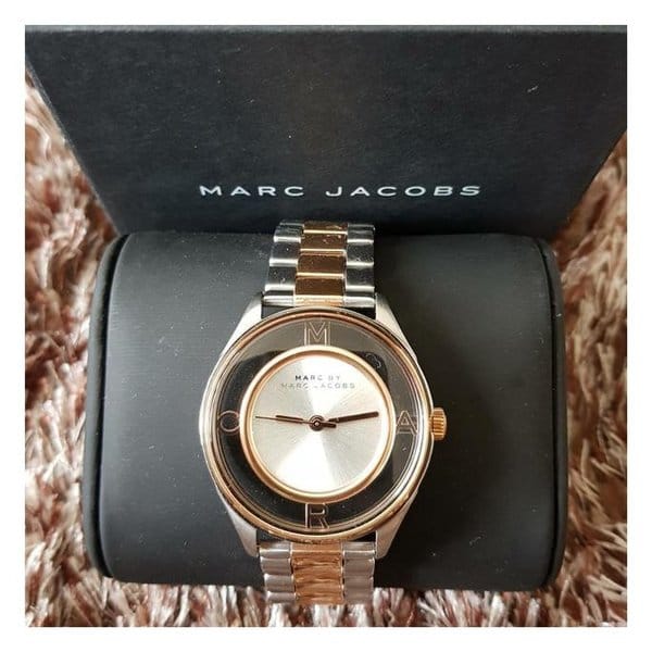 Marc Jacobs Tether Transparent White Dial Two Tone Steel Strap Watch for Women - MBM3436