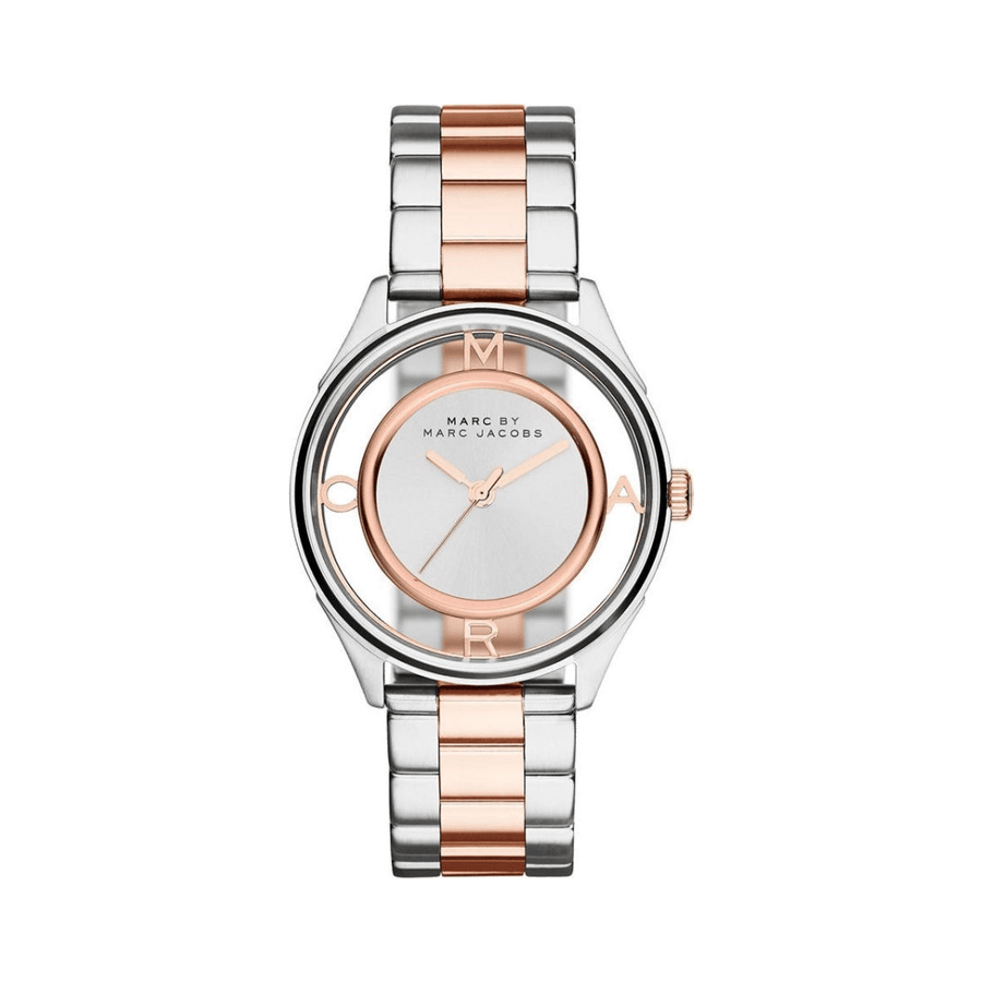 Marc Jacobs Tether Transparent White Dial Two Tone Steel Strap Watch for Women - MBM3436
