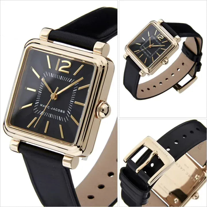 Marc Jacobs Vic Black Dial Black Leather Strap Watch for Women - MJ1522
