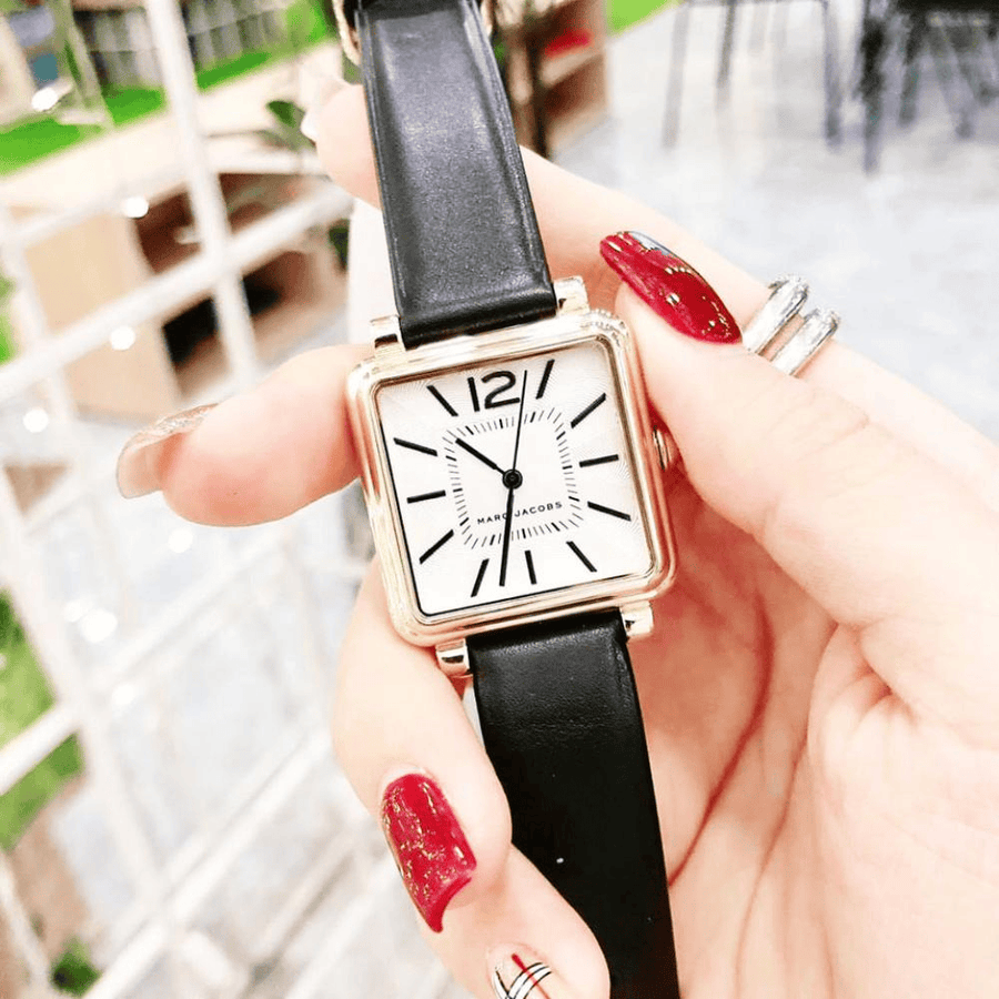 Marc Jacobs Vic Silver Dial Black Leather Strap Watch for Women - MJ1437