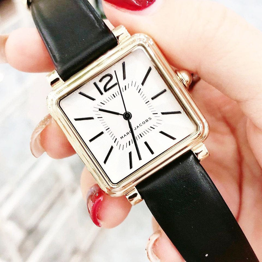 Marc Jacobs Vic Silver Dial Black Leather Strap Watch for Women - MJ1437