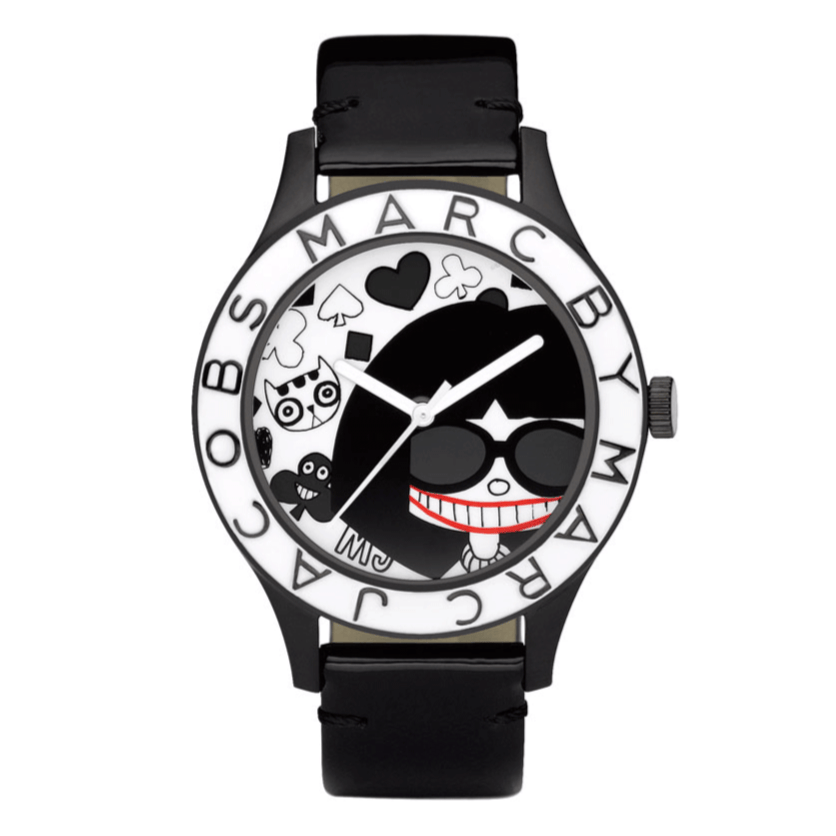 Marc Jacobs White & Black Dial Black Leather Strap Watch for Women - MBM1148