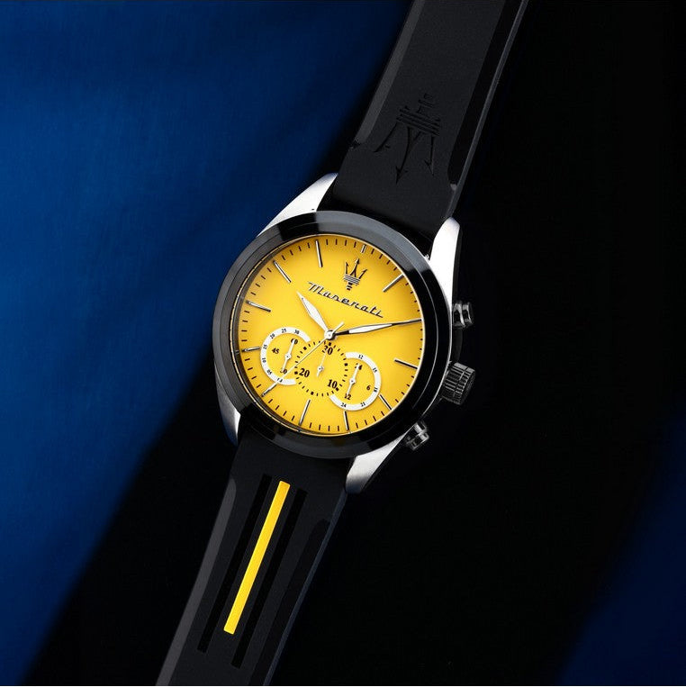 Maserati Traguardo Chronograph Yellow Dial Black Silicone Strap Watch For Men - R8871612045