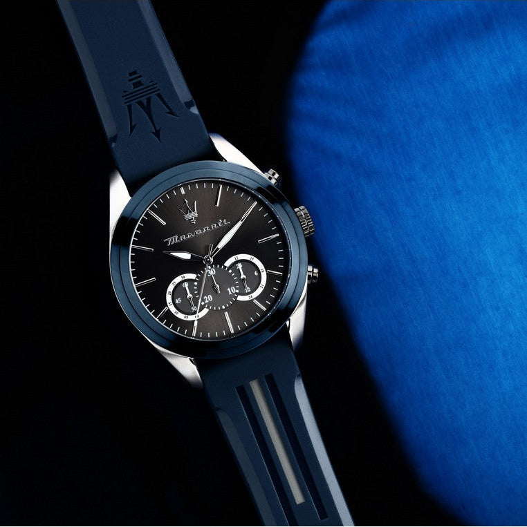 Maserati Traguardo Chronograph Blue Dial Black Silicone Strap Watch For Men - R8871612046