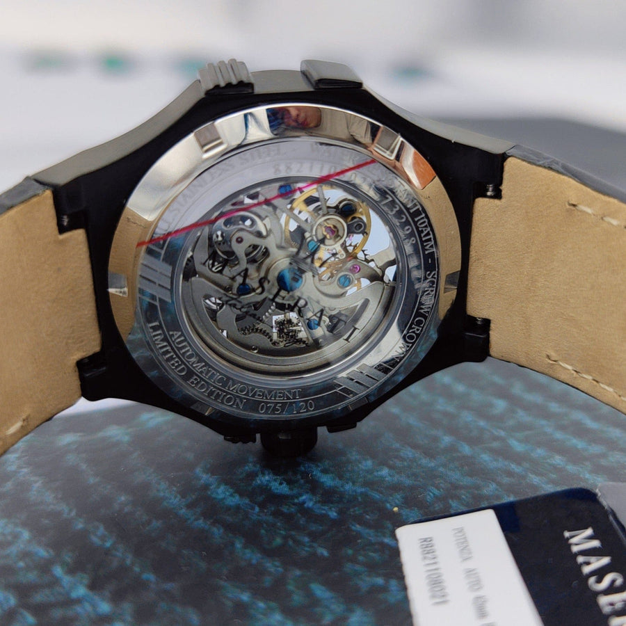 Maserati Automatic Skeleton Black Dial Black Leather Strap Watch For Men - R8821108021