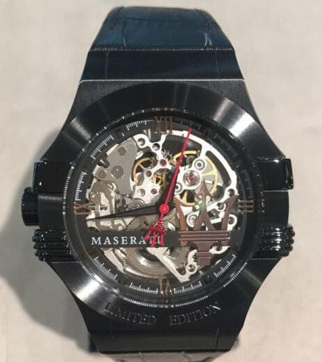 Maserati Automatic Skeleton Black Dial Black Leather Strap Watch For Men - R8821108021