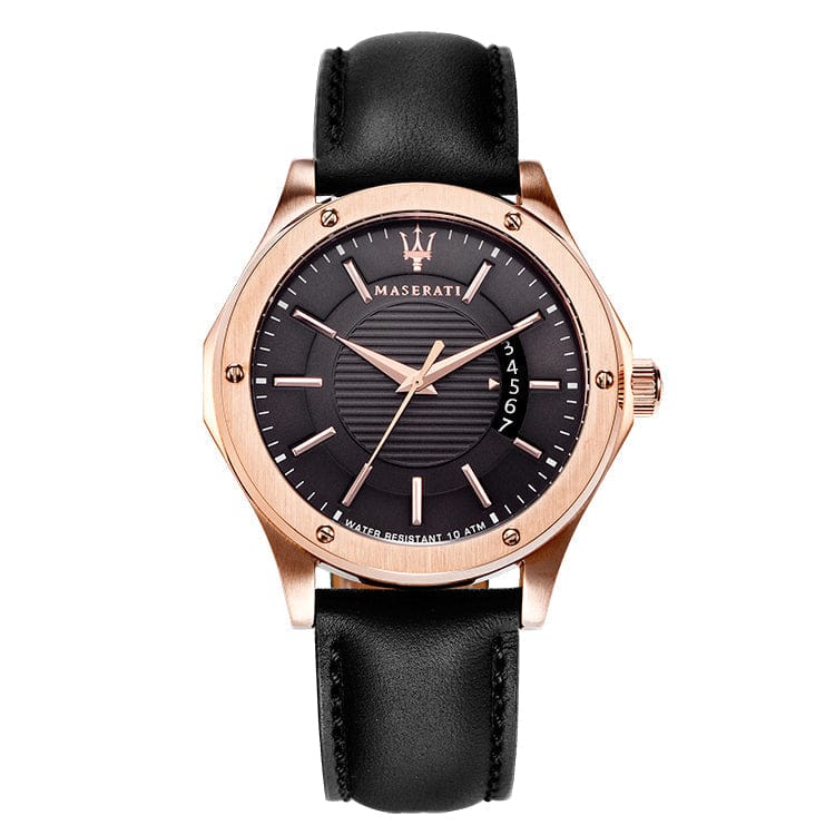 Maserati Circuito Black Dial Black Leather Strap Watch For Men - R8851127001