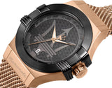 Maserati Potenza Classic Black Dial Rose Gold Mesh Bracelet Watch For Men - R8853108009