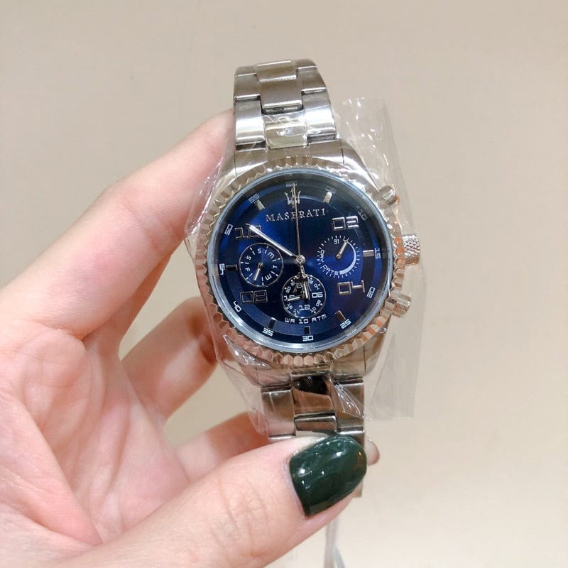 Maserati Competizione Blue Dial Silver Steel Strap Watch For Men - R8853100011