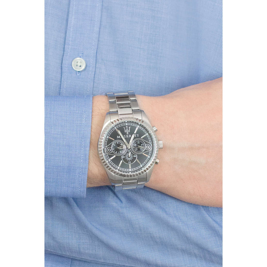 Maserati Competizione Chronograph Black Dial Silver Steel Strap Watch For Men - R8853100014