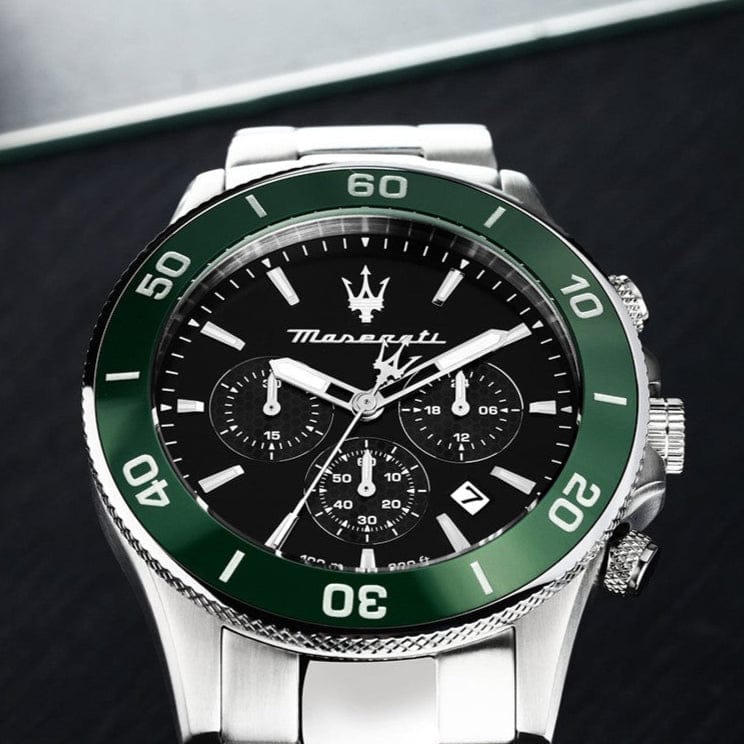 Maserati Competizione Chronograph Black Dial Silver Steel Strap Watch For Men - R8873600008