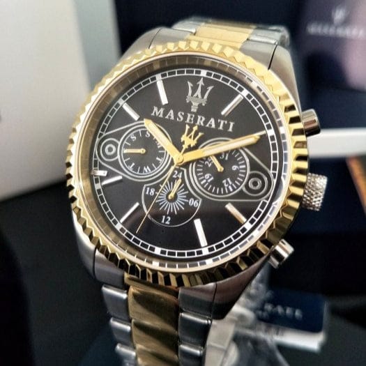 Maserati Competizione Chronograph Black Dial Two Tone Steel Strap Watch For Men - R8853100016