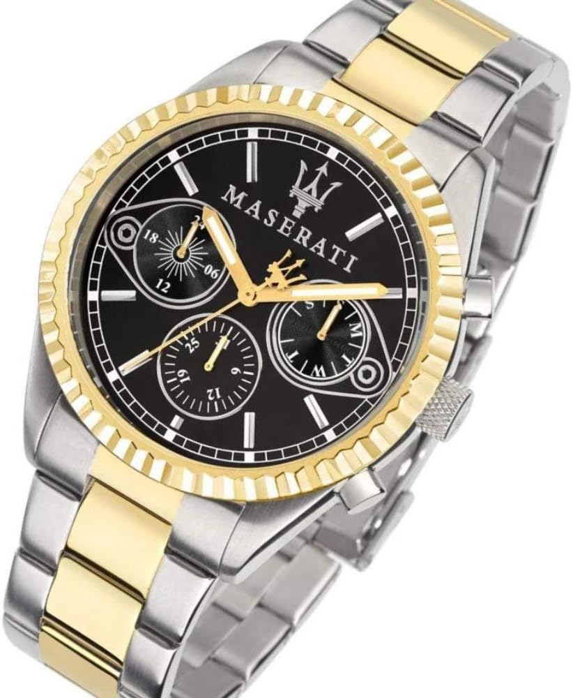 Maserati Competizione Chronograph Black Dial Two Tone Steel Strap Watch For Men - R8853100016