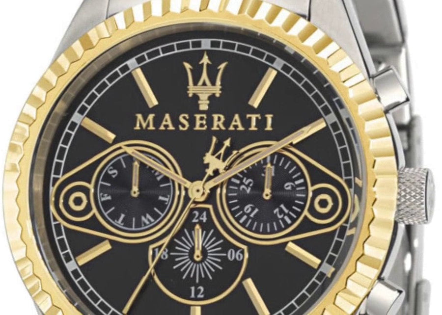 Maserati Competizione Chronograph Black Dial Two Tone Steel Strap Watch For Men - R8853100016