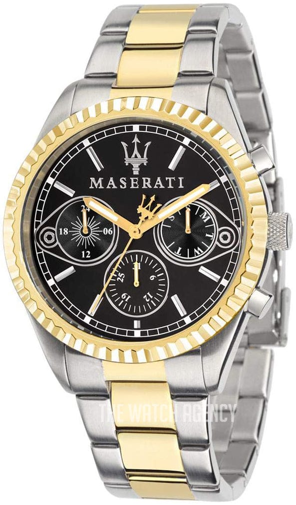 Maserati Competizione Chronograph Black Dial Two Tone Steel Strap Watch For Men - R8853100016