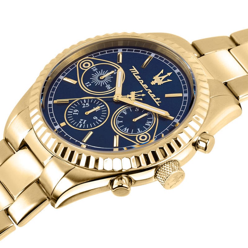 Maserati Competizione Chronograph Blue Dial Gold Steel Strap Watch For Men - R8853100026