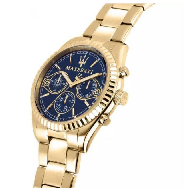 Maserati Competizione Chronograph Blue Dial Gold Steel Strap Watch For Men - R8853100026