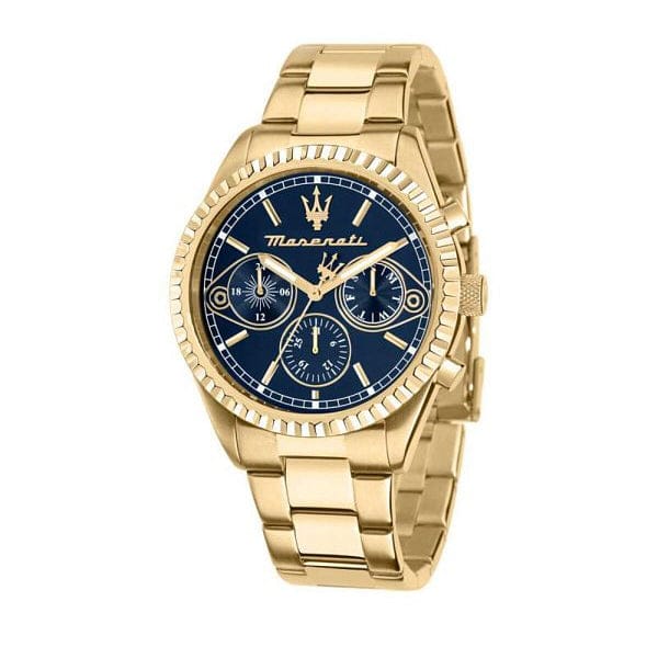 Maserati Competizione Chronograph Blue Dial Gold Steel Strap Watch For Men - R8853100026