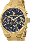 Maserati Competizione Chronograph Blue Dial Gold Steel Strap Watch For Men - R8853100026