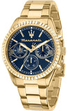 Maserati Competizione Chronograph Blue Dial Gold Steel Strap Watch For Men - R8853100026