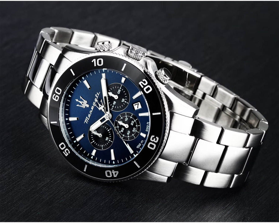 Maserati Competizione Chronograph Blue Dial Silver Steel Strap Watch For Men - R8873600009