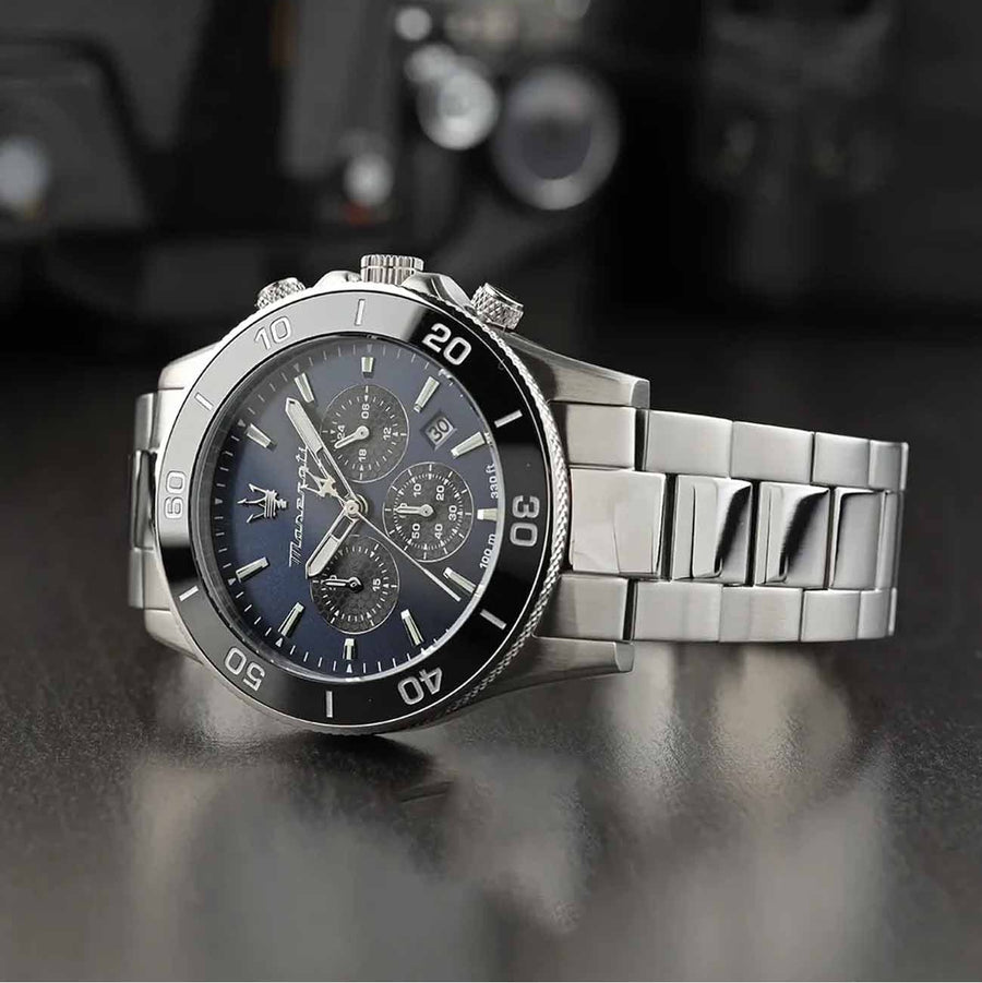 Maserati Competizione Chronograph Blue Dial Silver Steel Strap Watch For Men - R8873600009