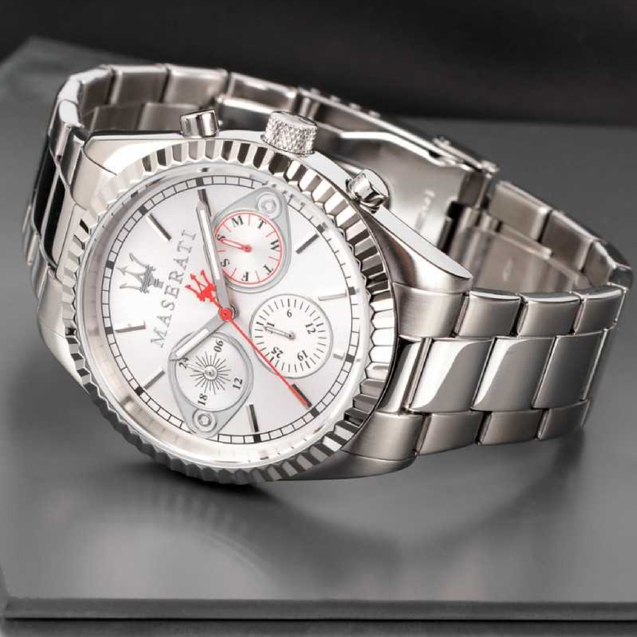 Maserati Competizione Chronograph White Dial Silver Steel Strap Watch For Men - R8853100017